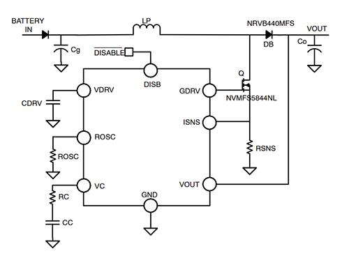 アプリケーション回路図 - onsemi NCV8877非同期ブーストコントローラ アプリケーション回路図 - onsemi NCV8877非同期ブーストコントローラ